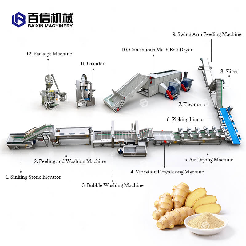 Automatic continuous ginger powder processing line